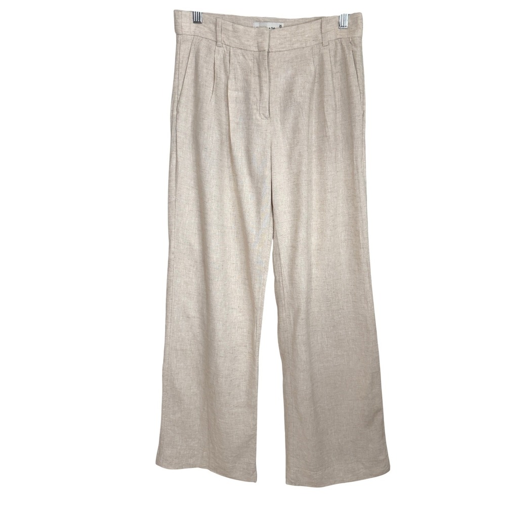 Abercrombie Fitch Womens Sloane Linen Blend Pleat Wide Leg Pants Sz 0 25 Coastal